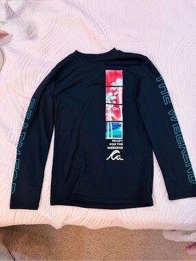 Swim Shirt Graphic Long Sleeve Tee - Black with Pink & Blue Panel